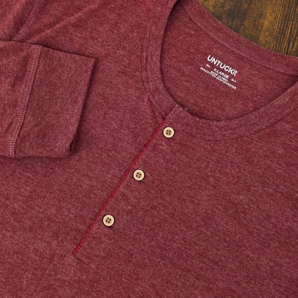 UNTUCKit Other - UNTUCKit Albarino Henley Shirt Mens XL Burgundy Red Long Sleeve 02078 Regular